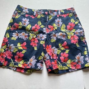 Lands' End Floral Women's Mid Rise Shorts Navy Blue Multi Size 8